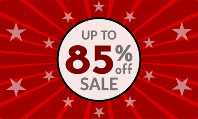 Up to 85% Off, red banner with discount for mega sales