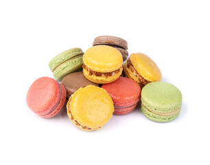 Assorted macarons isolated over white background