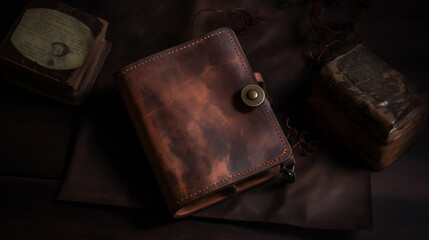Brown Leather Wallet, Leather image created by Generative AI