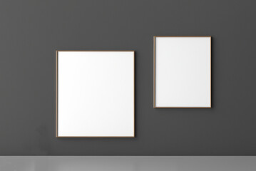 beautiful mockup of 2 paintings with white altarpieces on a gray background on the wall