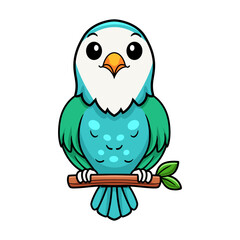Cute blue turquoise bird cartoon on tree branch