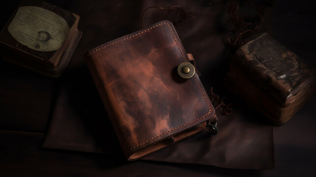 Brown Leather Wallet, Leather image created by Generative AI