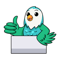 Cute blue turquoise bird cartoon giving thumb up