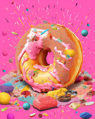 Colorful Doughnut with pink Frosting. Generative ai - 610467394