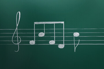 Musical notes written with chalk on blackboard