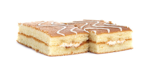Delicious homemade sponge cakes isolated on white