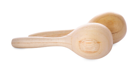 Wooden maracas isolated on white. Musical instrument