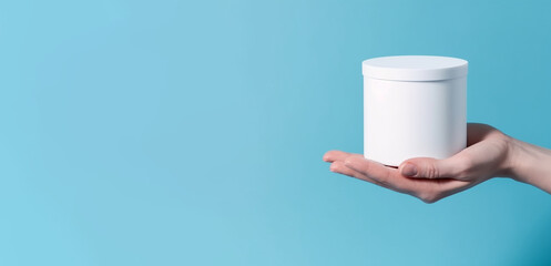 Product Mockup of White Small Plastic Container Being Held by Hand. Generative ai