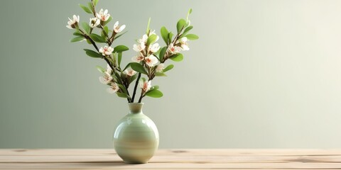 Portrait vase of cherry blossom flowers on the table with sun exposure