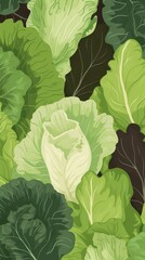 Fresh Organic Lettuce Vegetable Cartoon Vertical Background Illustration. Healthy Vegetarian Diet. Ai Generated Drawning Background Illustration with Delicious Juicy Lettuce Vegetable. Generative AI