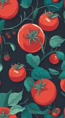 Fresh Organic Tomato Vegetable Cartoon Vertical Background Illustration. Healthy Vegetarian Diet. Ai Generated Drawning Background Illustration with Delicious Juicy Tomato Vegetable. Generative AI