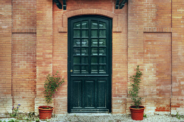 A red brick wall in an old style building