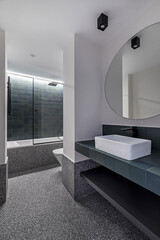 Newly renovated bathroom with terrazzo floors