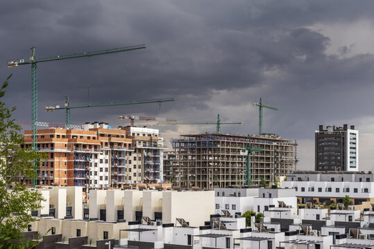 Facades of residential buildings under construction