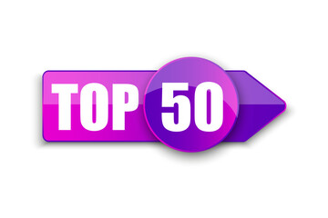 Top 50 word on purple ribbon arrow. Vector illustration. Stock picture.