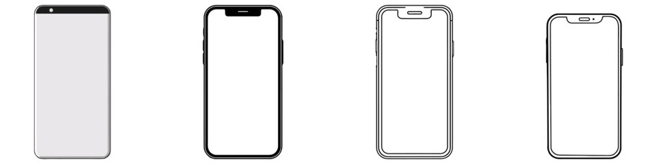 Set of Smartphone outline simple modern design. Phone set on white background