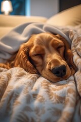 Portrait cute dog sleeping on sofa AI Generative