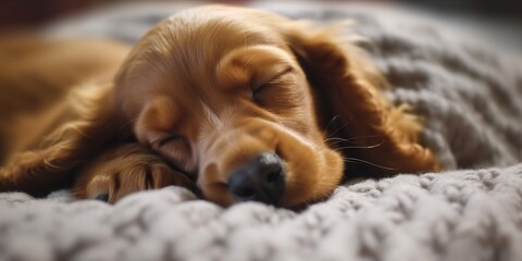 Portrait cute dog sleeping on sofa AI Generative