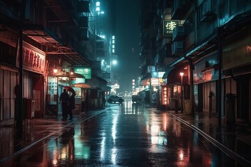 Fototapeta na wymiar rain in japan at night, midnight