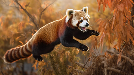 cute red panda jump