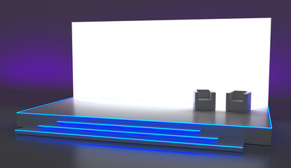 Empty stage design for mockup and corporate identity, display. Platform elements in hall. Blank...