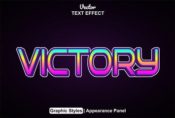 victory text effect with purple color graphic style and editable.