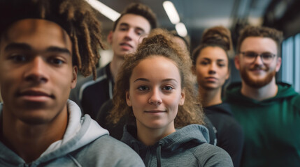 Obraz premium adult man with broad shoulders and strong, large muscles, black, dark-skinned man, in a tight shirt, friends in the background, athletically fit