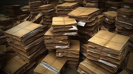 Recycling Flattened Cardboard Boxes - Sustainable Paper Stacks for Business Documents, Magazines, Books, and More. Generative AI