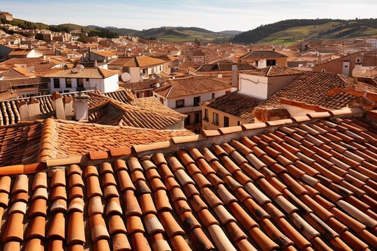 Discovering Spanish Charm: Tile Roofs in a Beautiful Town of Architecture and History. Generative AI