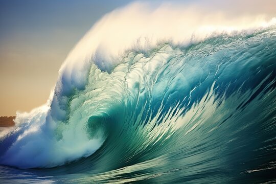 Powerful Mavericks Wave Cresting - Stunning Ocean Swell for Surfing - Nature's Blue Beauty at its Best. Generative AI