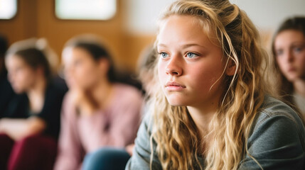 Fototapeta premium teenage girls and boys, bad mood anger and hate, upset and disappointed or arrogance or unfriendly loud behavior, teens with friends