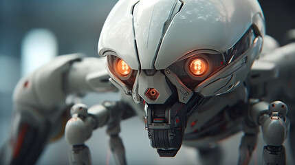 Fototapeta premium spider machine as a weapon, technology and artificial intelligence, drone technology, a drone as a robot, white, fictional location