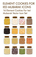 16 Element cookies jar for ied mubarak vector icon set