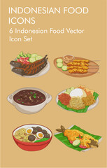 6 Indonesian food vector icon set