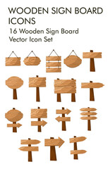16 Wooden sign board vector icon set
