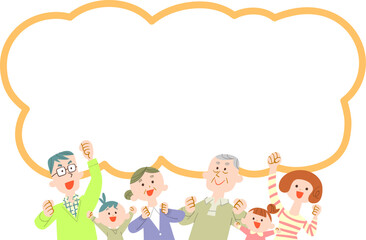三世代家族の上半身と吹き出し
