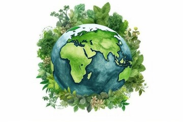 Abstract illustration of green eco planet. Climate change concept. AI generated, human enhanced