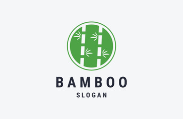 Bamboo logo template. Green bamboo tree vector design.