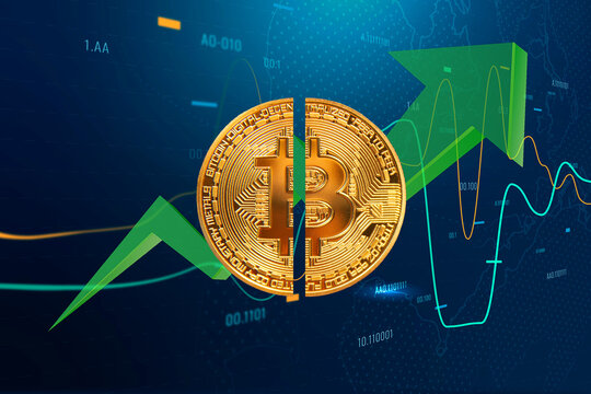 Upswing rising value for bitcoin upon halving event.