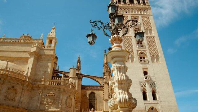 Seville Cathedral and Giralda, Seville, Andalusia, Spain, a majestic Gothic cathedral with the iconic bell tower showcasing rich history and art