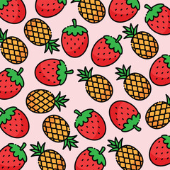 Strawberry and pineapple pattern design or background