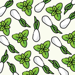Basil and spring onion pattern design or background