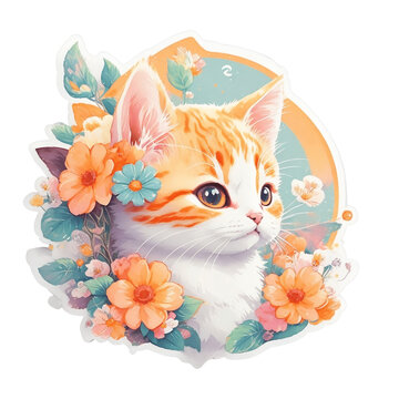 Cute little cat in the flower garden