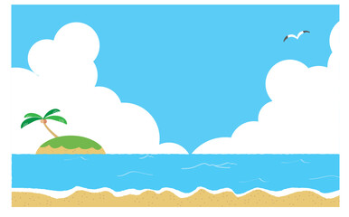 Fototapeta na wymiar 夏の海と無人島の背景イラスト