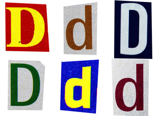 Letter d magazine cut out font, ransom letter, isolated collage elements for text alphabet, ransom note