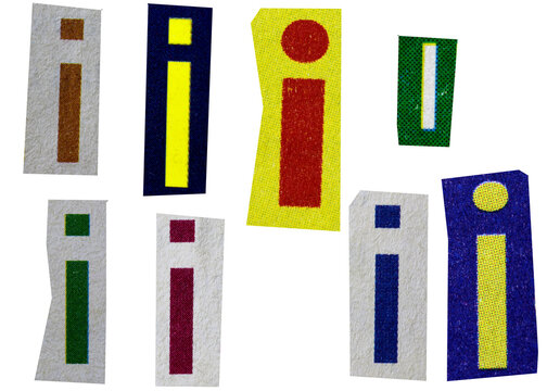 Letter i magazine cut out font, ransom letter, isolated collage elements for text alphabet, ransom note
