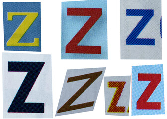 Letter z magazine cut out font, ransom letter, isolated collage elements for text alphabet, ransom note - obrazy, fototapety, plakaty