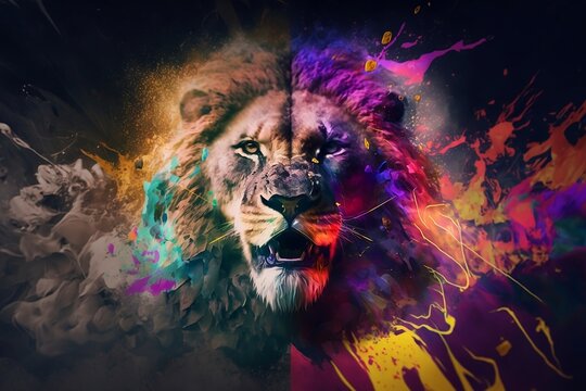 colorful lion art