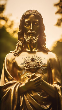 coração dourado de jesus cristo, simbolo de fé cristã 