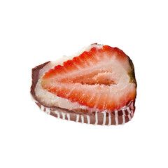Sliced Strawberry Coated with Chocolate on transparent background
